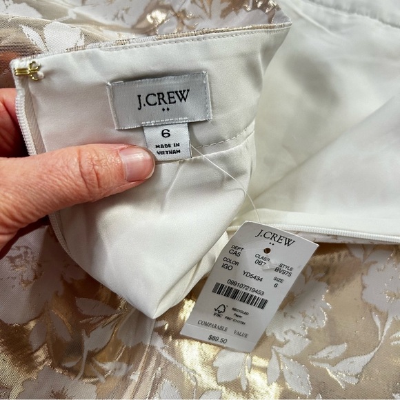 NWT J. Crew Metallic Floral A-Line Skirt Size 6 Champagne Gold Cream Office - Picture 3 of 10